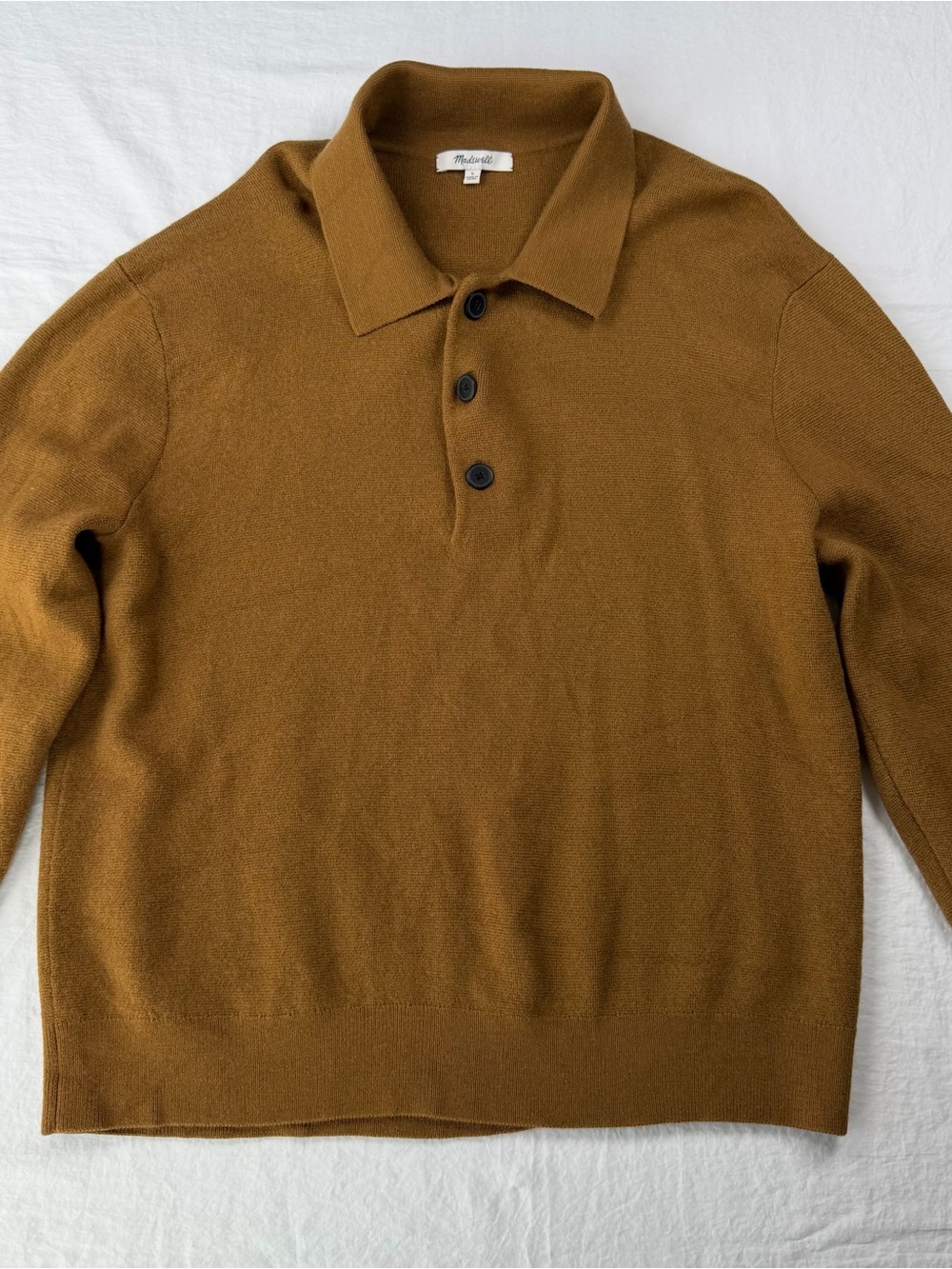 Madewell Mens Merino Wool Polo Sweater L Rich Camel NT044 Milano Knit